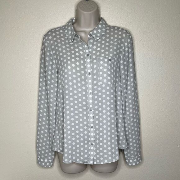 Loft Ann Taylor Gray Polka Dot Button Front Blouse Peter Pan Collar Women Small - Picture 10 of 10